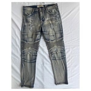Street Jeans Moto Biker Skinny Fit Distressed Denim Pants Mens 36 Y2K Grunge